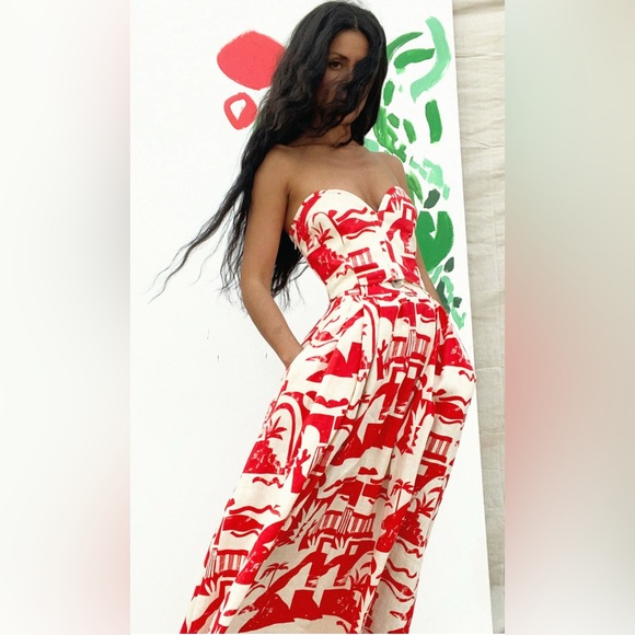 Rare two Piece Mara Hoffman top and skirt red print XS / 0 - Picture 3 of 10